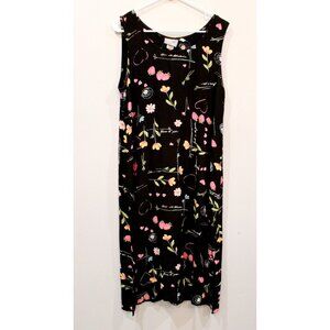 Carol Anderson Vintage Sleeveless Black Floral Stawberry Dress Large L